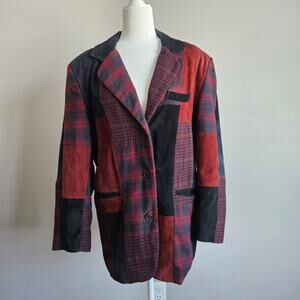Vtg Brandon Thomas Suede Leather Patchwork Blazer Womens Sz 10 Red Black Jacket
